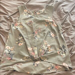 Pink Rose Floral Tank Top - Sage Green